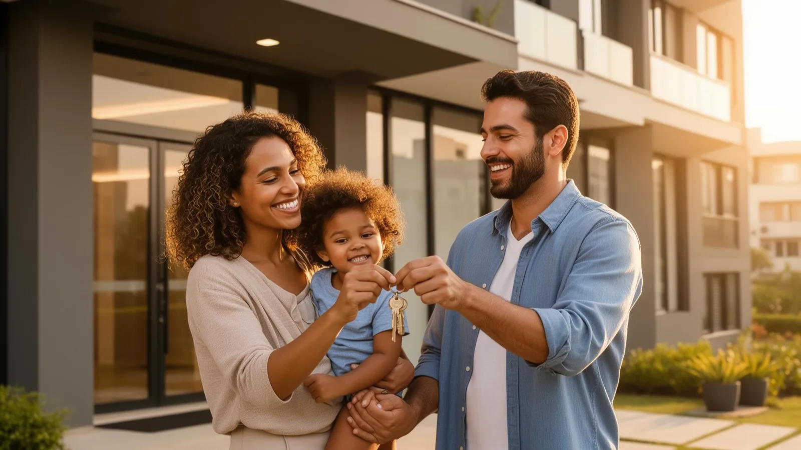 Família recebendo as chaves do novo apartamento na Zona Oeste de São Paulo